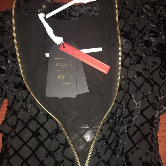 Balmain x H&M Limited Edition Velvet Floral Embroidered Top Black Size US 2 - Picture 5 of 6